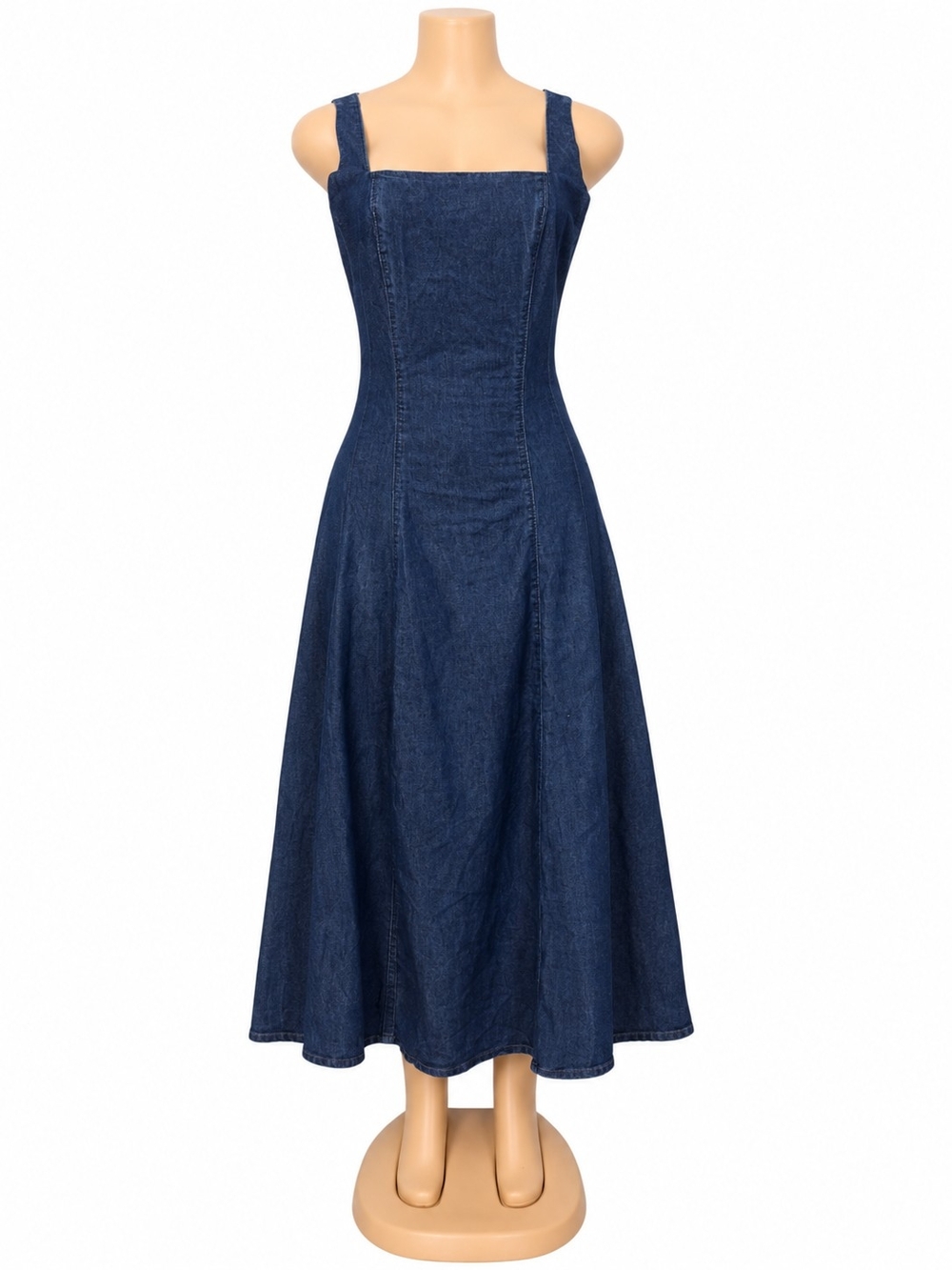 SHEIN Dark Blue Denim Square-Neck Maxi Dress